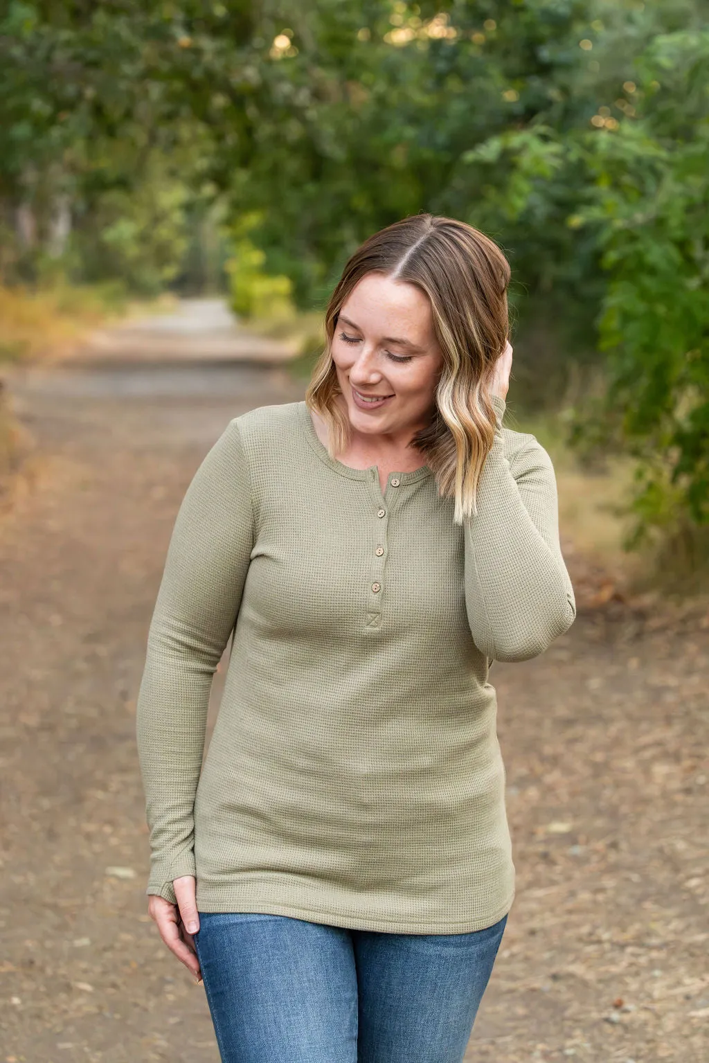 IN STOCK Harper Long Sleeve Henley - Olive